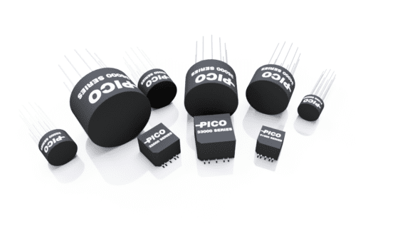 Various black electronic components from the PICO 30000 Series are displayed against a white background.